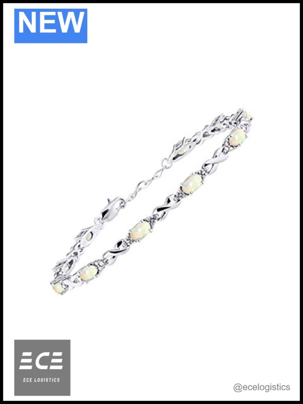 Sterling Silver Ethiopian Opal Diamond XOXO Tennis Bracelet Adjustable 7-8"